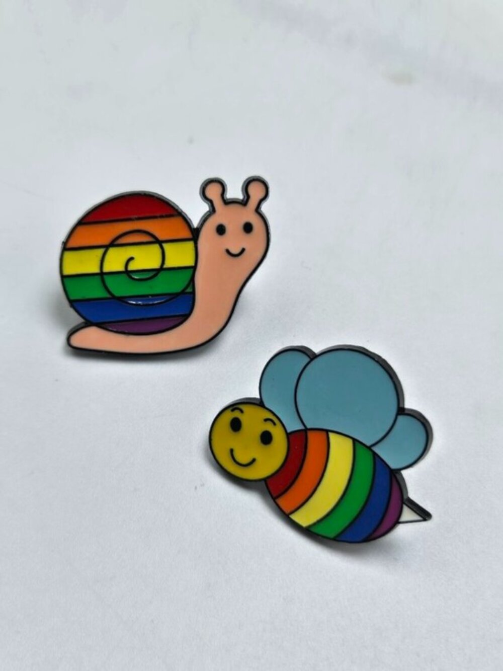 Lot of 2 Snail Bumble Bee Gay Pride Lapel Pins Rainbow Enamel Souvenir Pinback